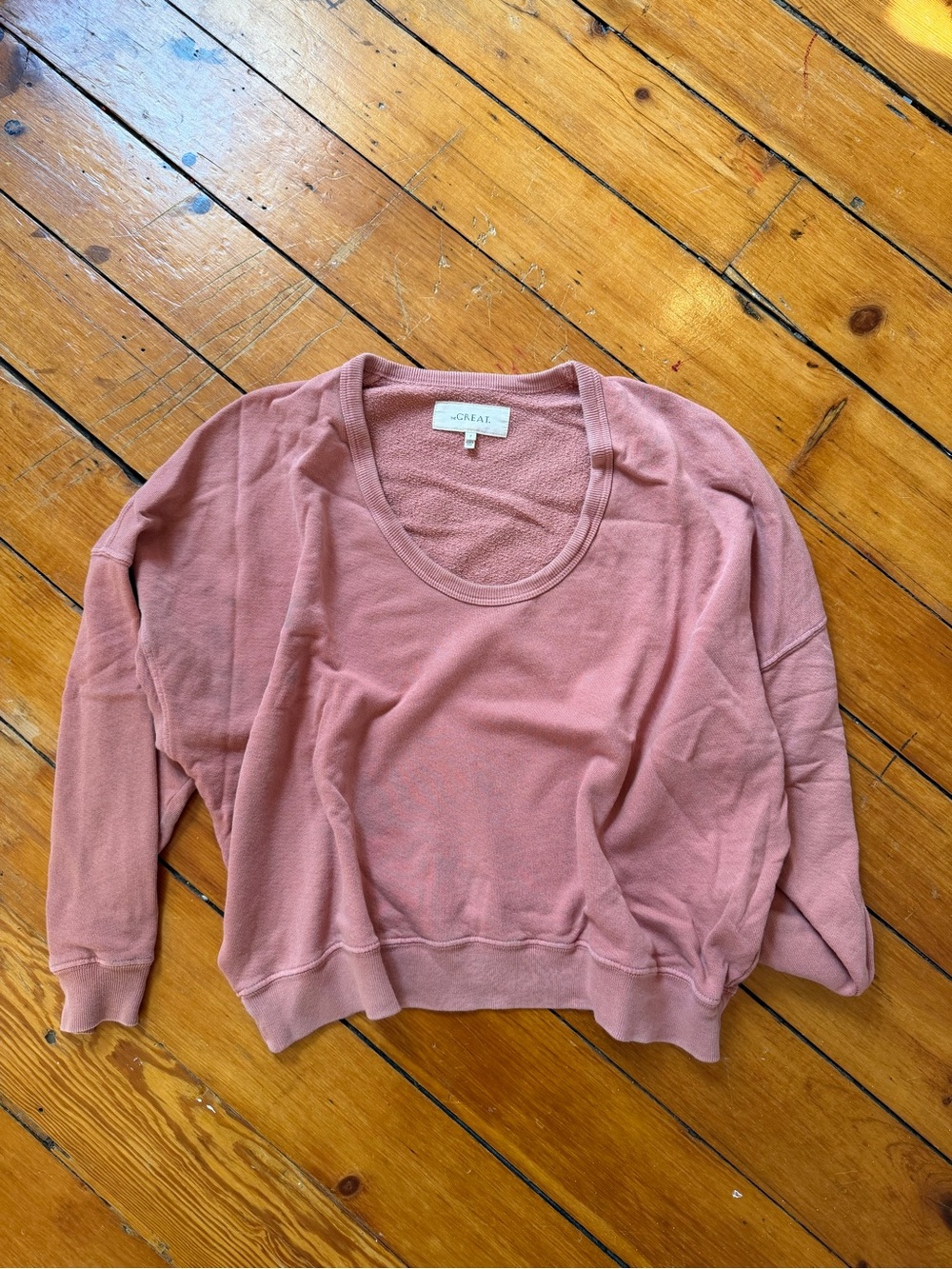 THE GREAT. U- Neck Terry Sweatshirt in Dusty Rose